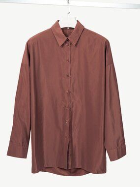 Tibi Cinnamon Italian Sporty Nylon Cocoon-Back Buttoned Shirt